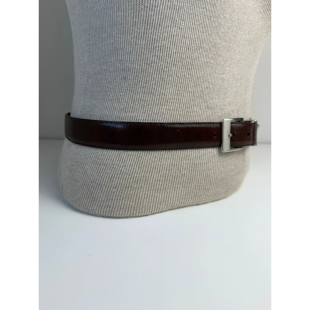 Mens Genuine Leather Belt 38 Brown Silver Buckle Metal Tip Dress Casual 44in
